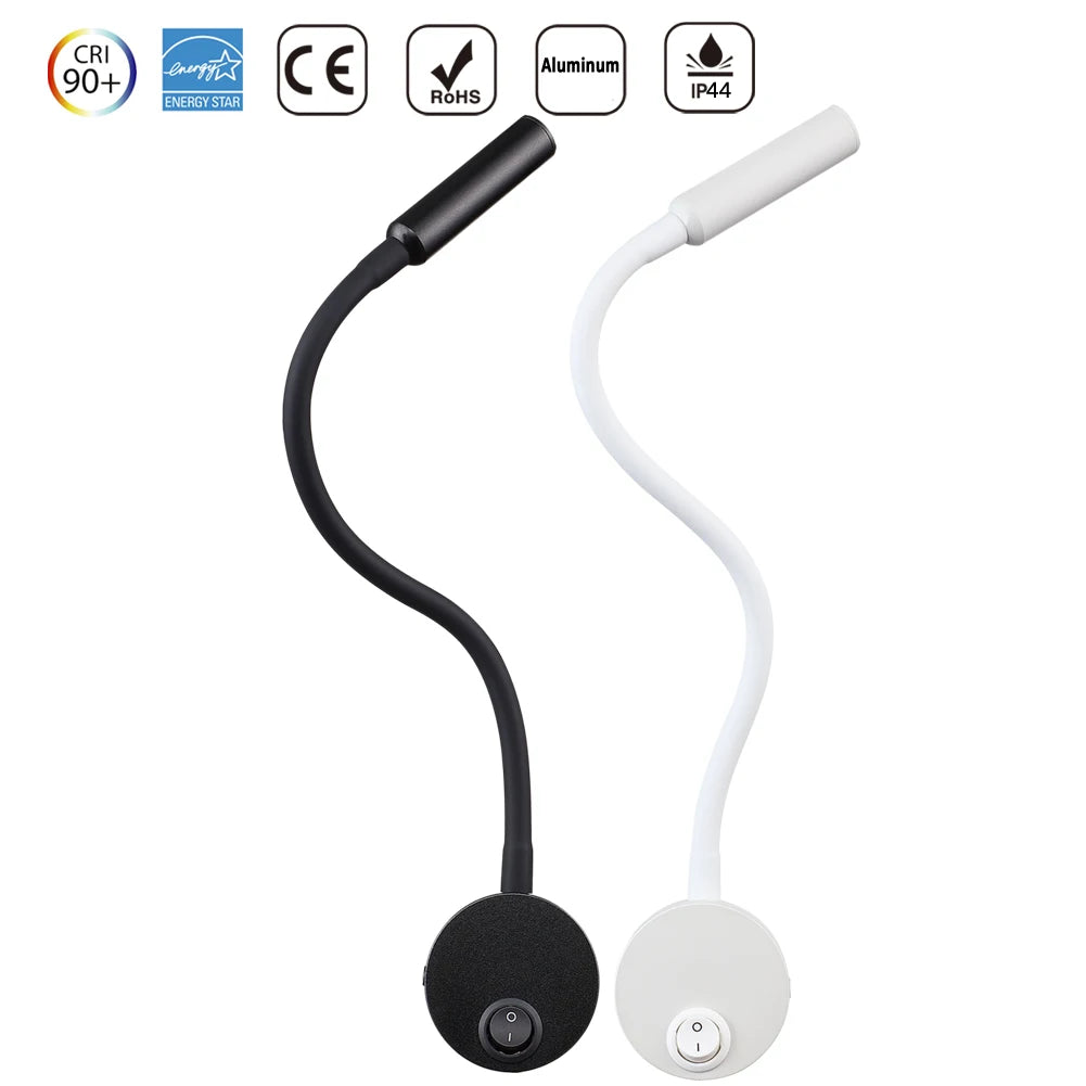 lampe table flexible moderne noir blanc argent fixée mur interrupteur led base minimaliste