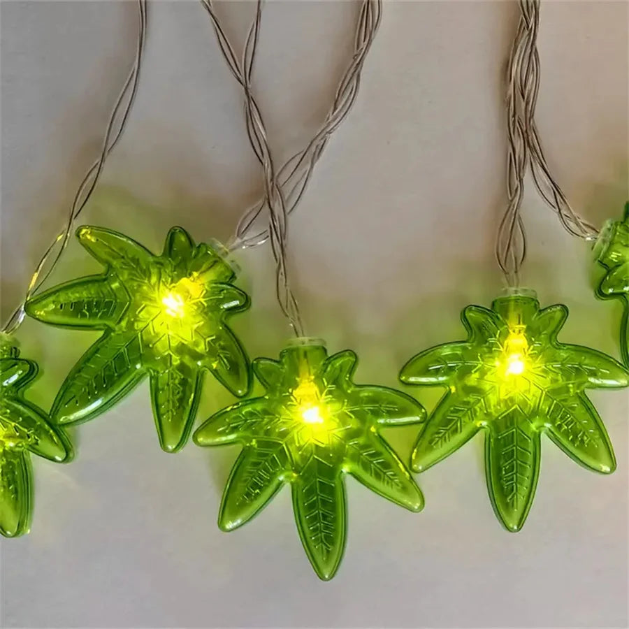 guirlande lumineuse feuilles vertes led diy batterie extérieure intérieure 10led 3m festive