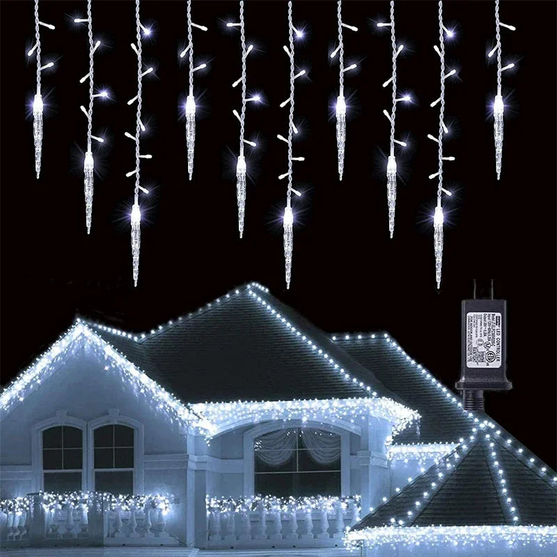 guirlande lumineuse icicles blanc jaune multicolore clips moderne décoratifextérieur noël féerique led