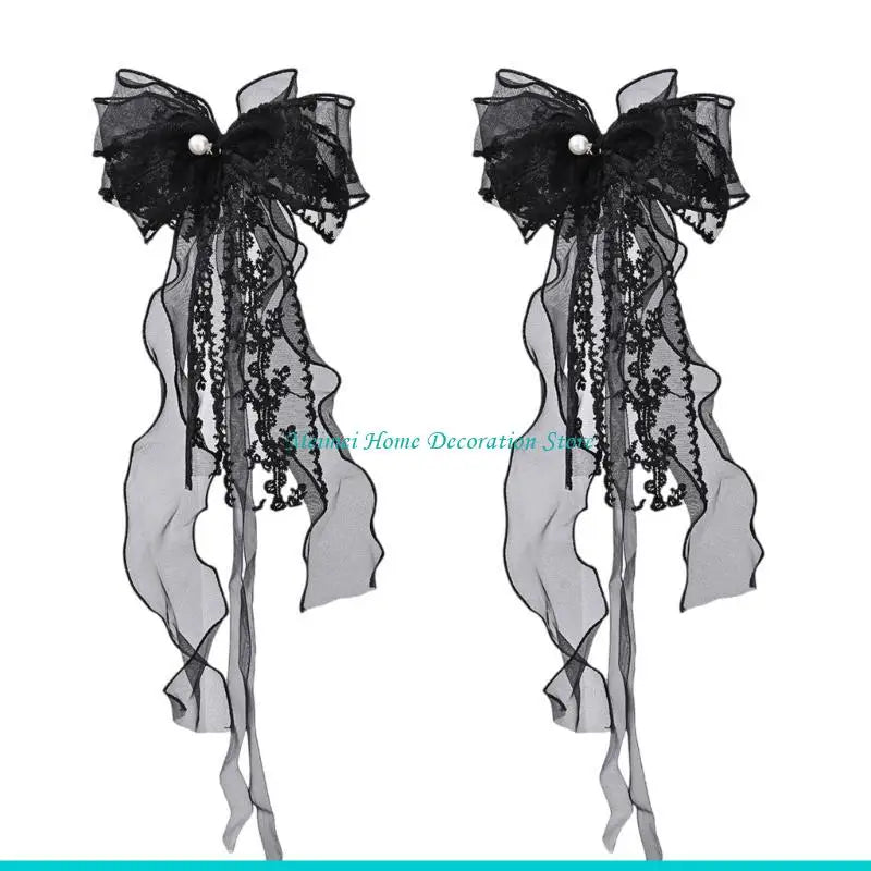 ruban décoratif soie blanc noir dentelle élégant classique moderne fenêtre attache pompon translucent