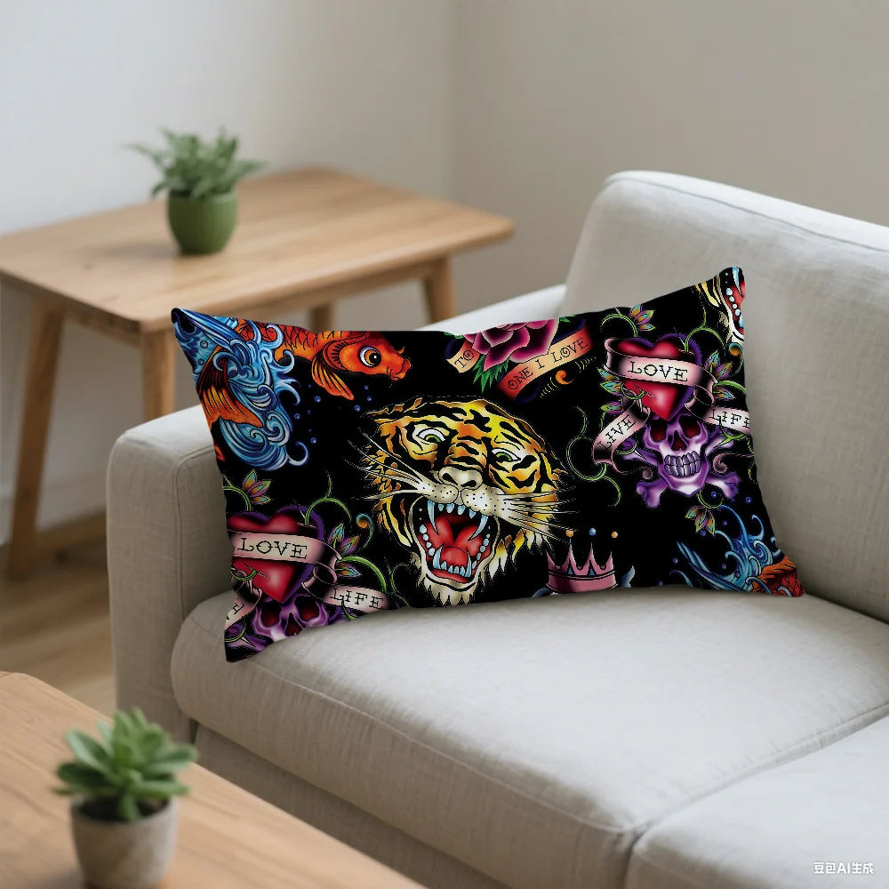 taie d'oreiller motif tigre poissons roses crânes love life graphique 100 polyester double face