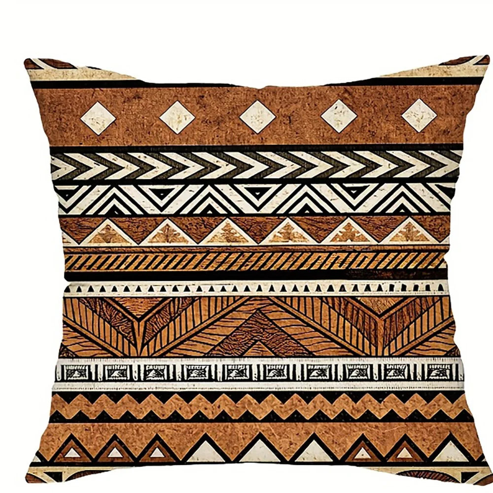 taies d'oreiller motifs géométriques multicolores ethnique polyester peachskin opacité décoration maison hospitalière 45x45cm