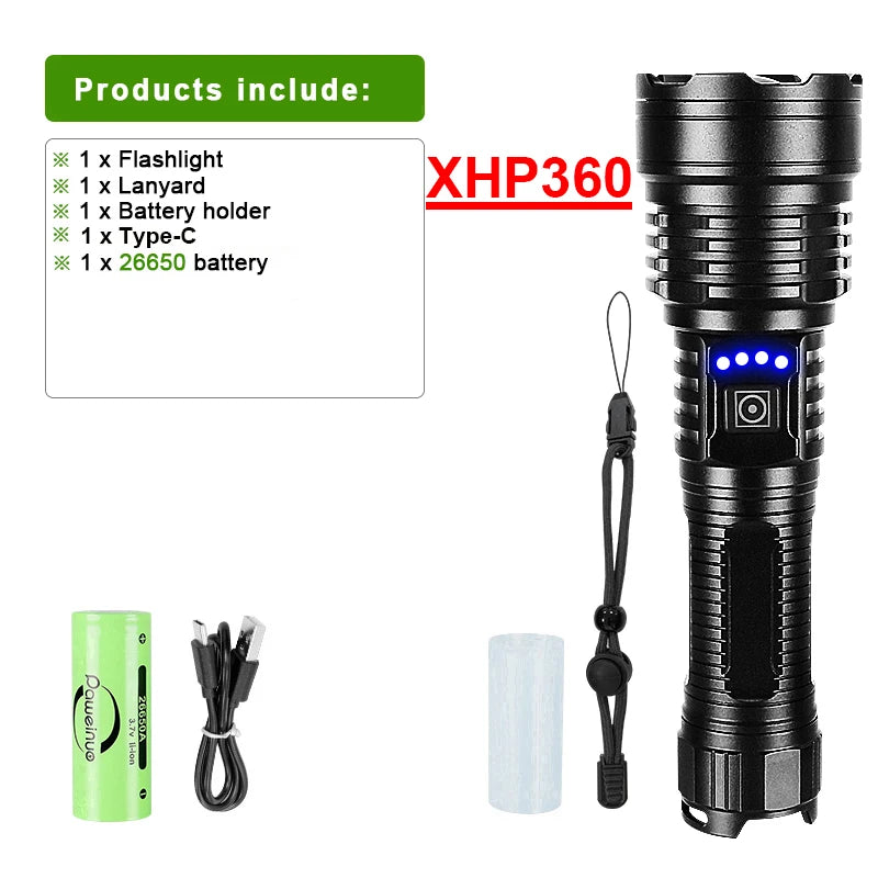 torche rechargeable led puissante étanche 5modes résistante choc moderne noire