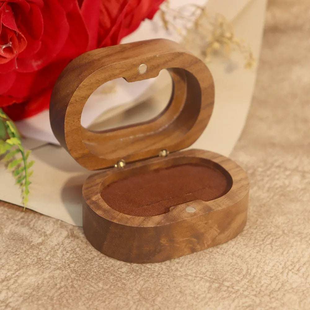 boîte bois rangement bague mariage fiançailles classique or argent clips étui transporte bijoux