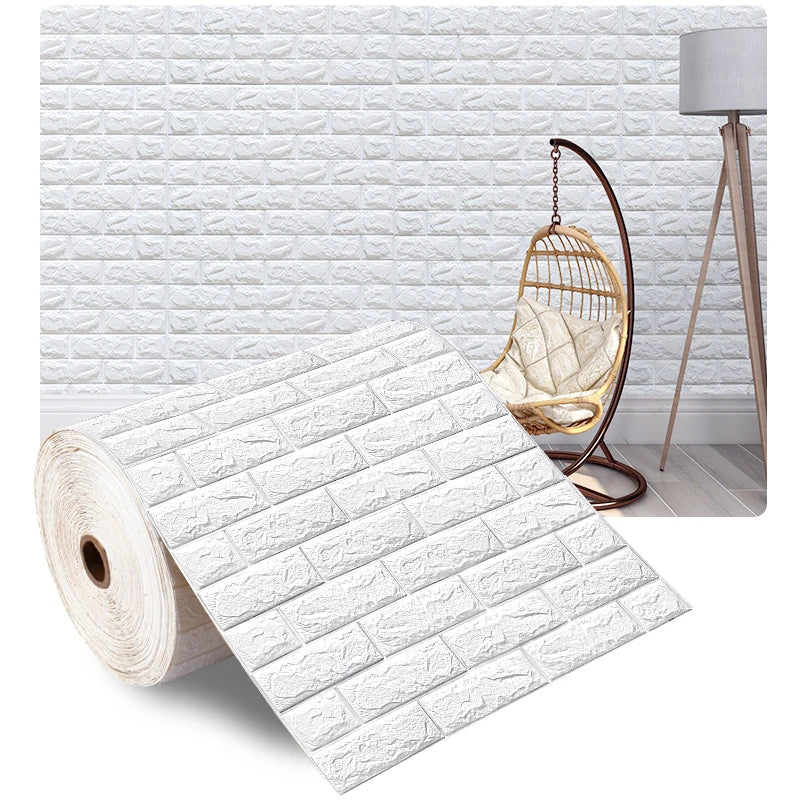 papier peint vinyle brique texturé blanc marron salon chambre cuisine étanche