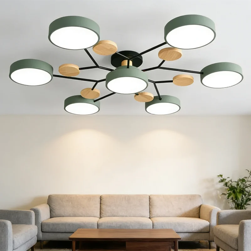 lampe suspension vert moderne scandinave bois clair nordique chambre salon