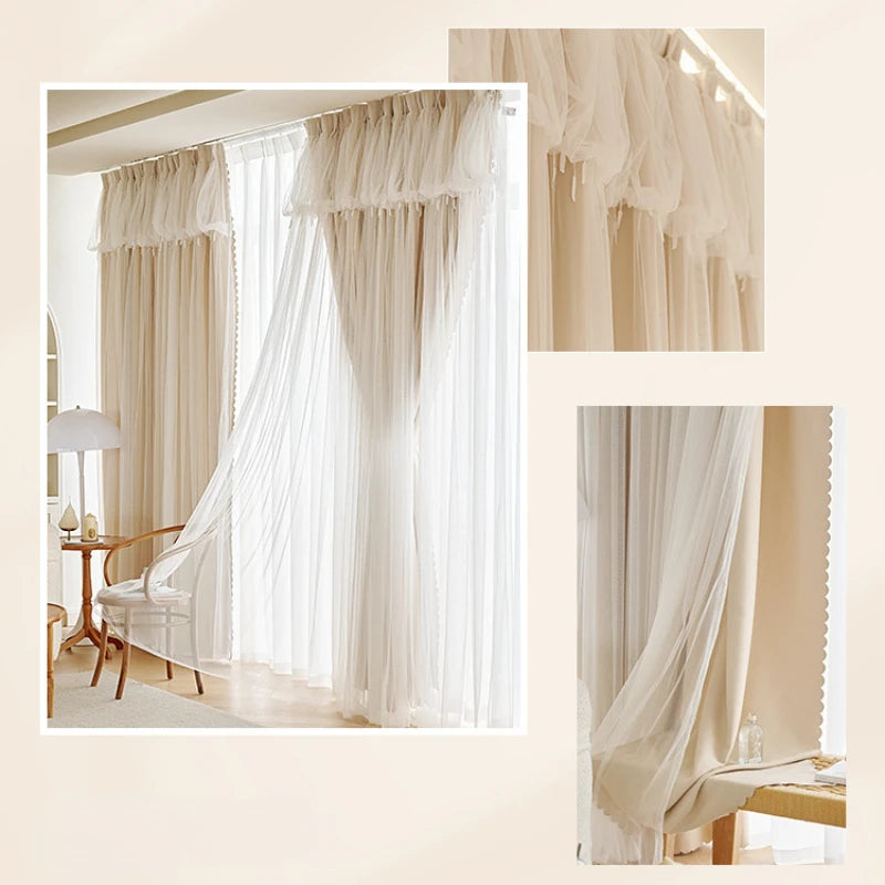 Détail de la dentelle noire du rideau occultant