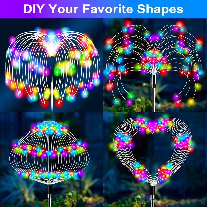 guirlande lumineuse solaire multicolore moderne led rouges vertes bleues jaunes fil métal spirale piquet