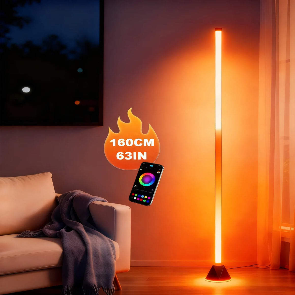 lampe led sol moderne orange base pyramidale lisse synchronisation musicale change couleur 12v 610w