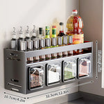 rangement condiments gris transparent moderne acier brillant fixations murales conteneurs couvercles multifonctionnels