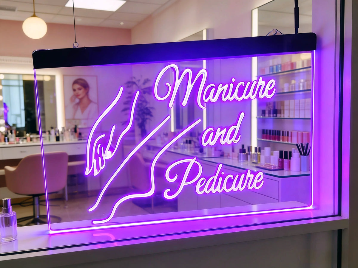 enseigne lumineuse néon acrylique main stylisée salon manucure décoration murale salon beauté intérieur