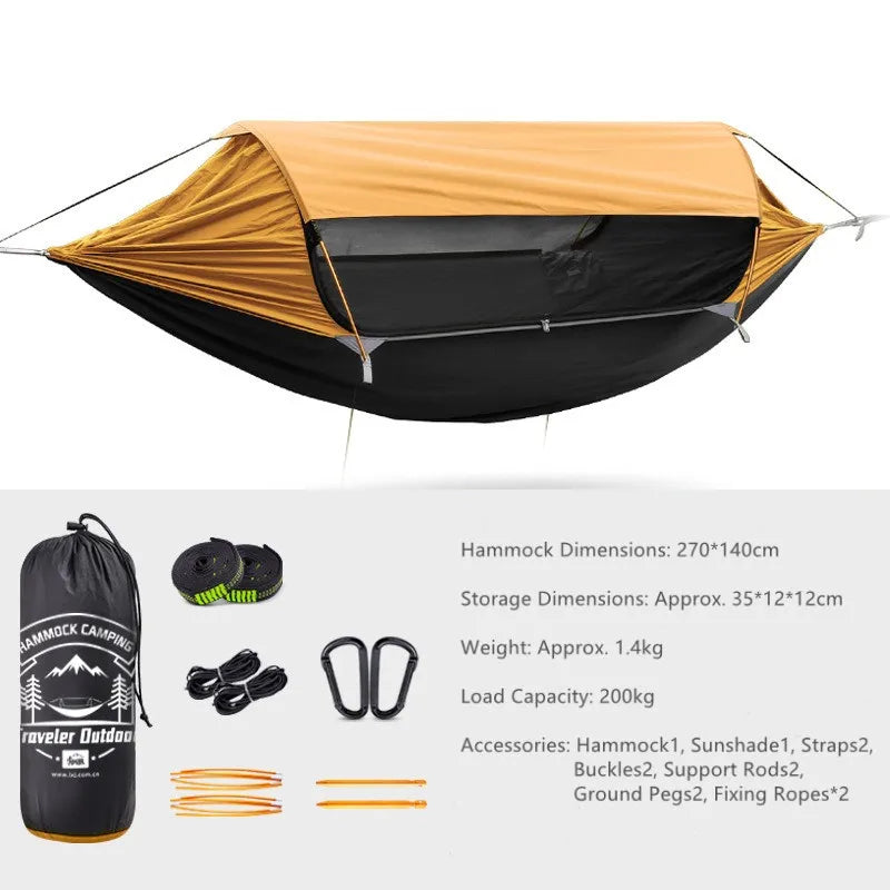 hamac extérieur adulte vert olive noir moderne moustiquaire sac rangement cordon suspension tiges support