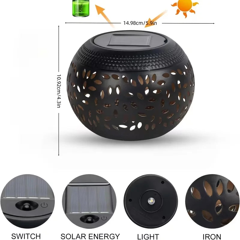 lampe solaire moderne perforations dorées jardin patio extérieur noir éclairage paysager