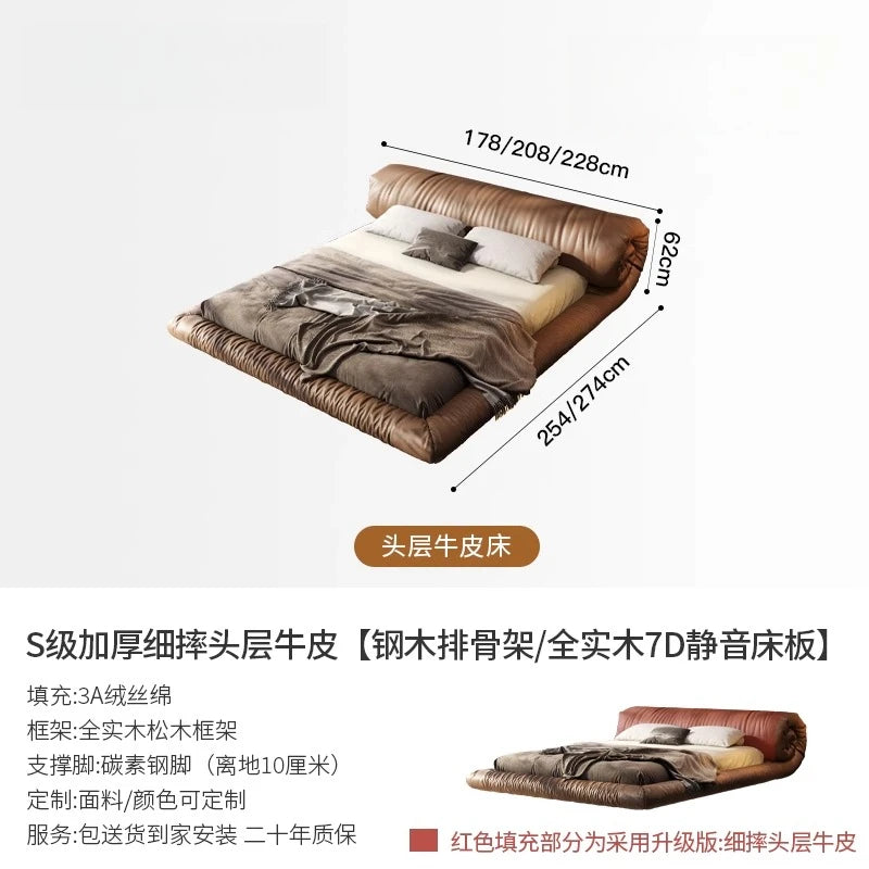 lit marron clair minimaliste simili cuir bois oreiller coussin carré king size queen size