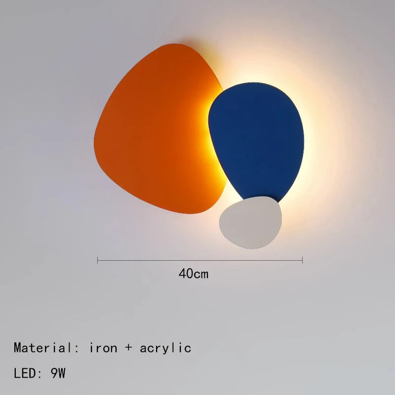 lampe murale moderne abstraite orange bleu blanc éclairage quotidien artistique LED ambiance chambre salon