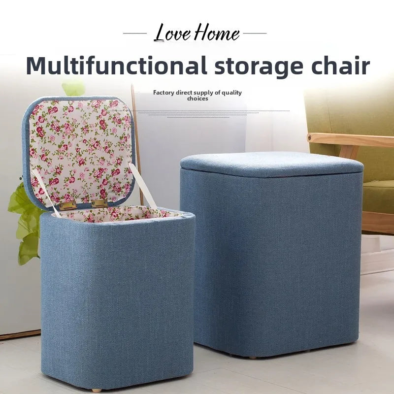 tabouret rangement bois multifonctionnel moderne couleurs beige bleu marron clair tissu motifs géométriques opacité