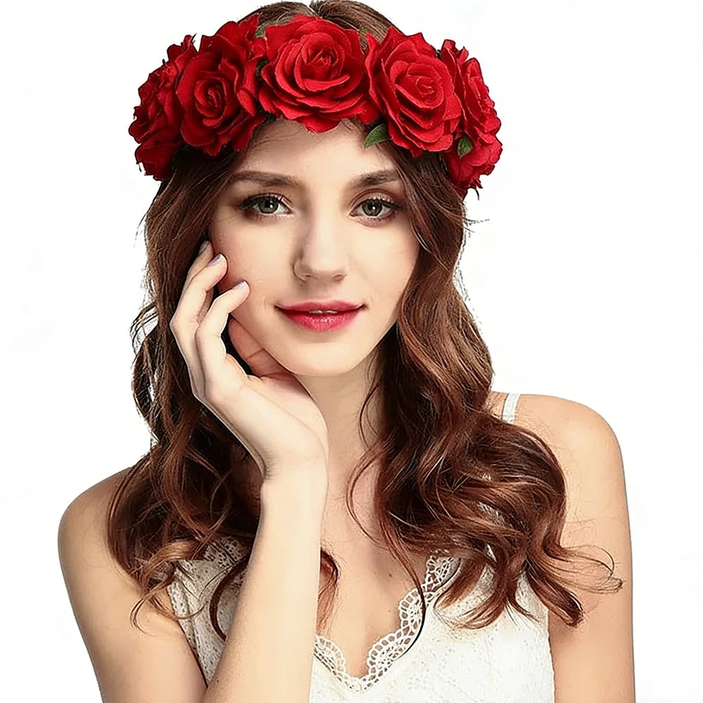 couronne fleurs artificielles bohème multicolore élastiquée femmes fêtes