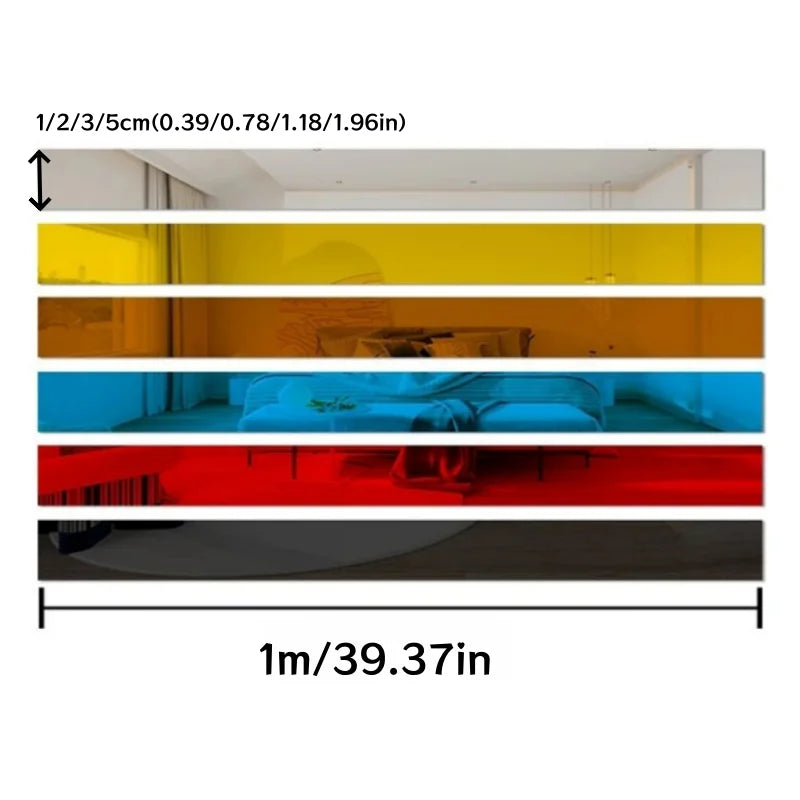 sticker mural miroir adhésif acrylique moderne rayures horizontales noir blanc bleu doré rouge orange