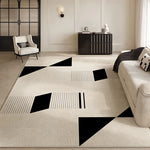 tapis géométrique moderne beige noir chambre salon simple minimaliste polyester loop pile MACHINE WASCHBAR