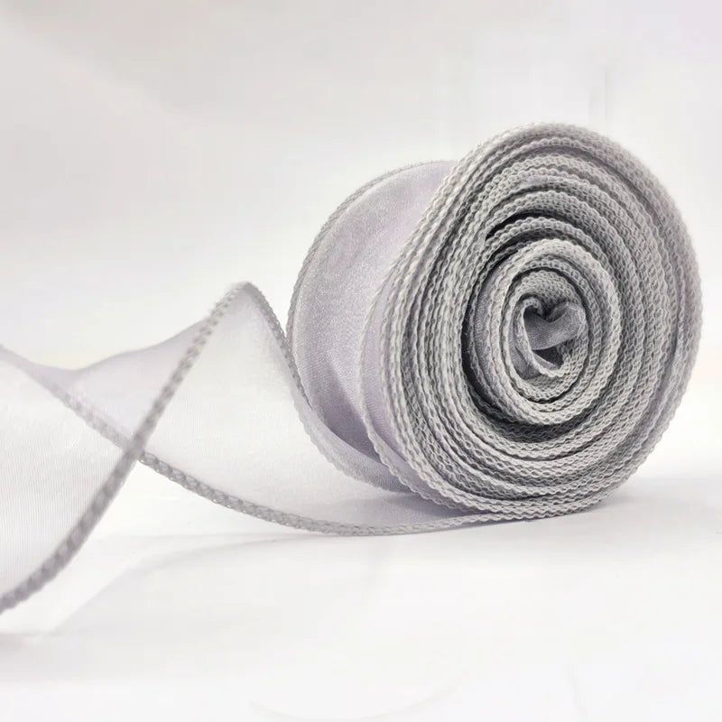 ruban satin organza transparent élégant rose clair blanc gris rouge vert pastel 10 yards