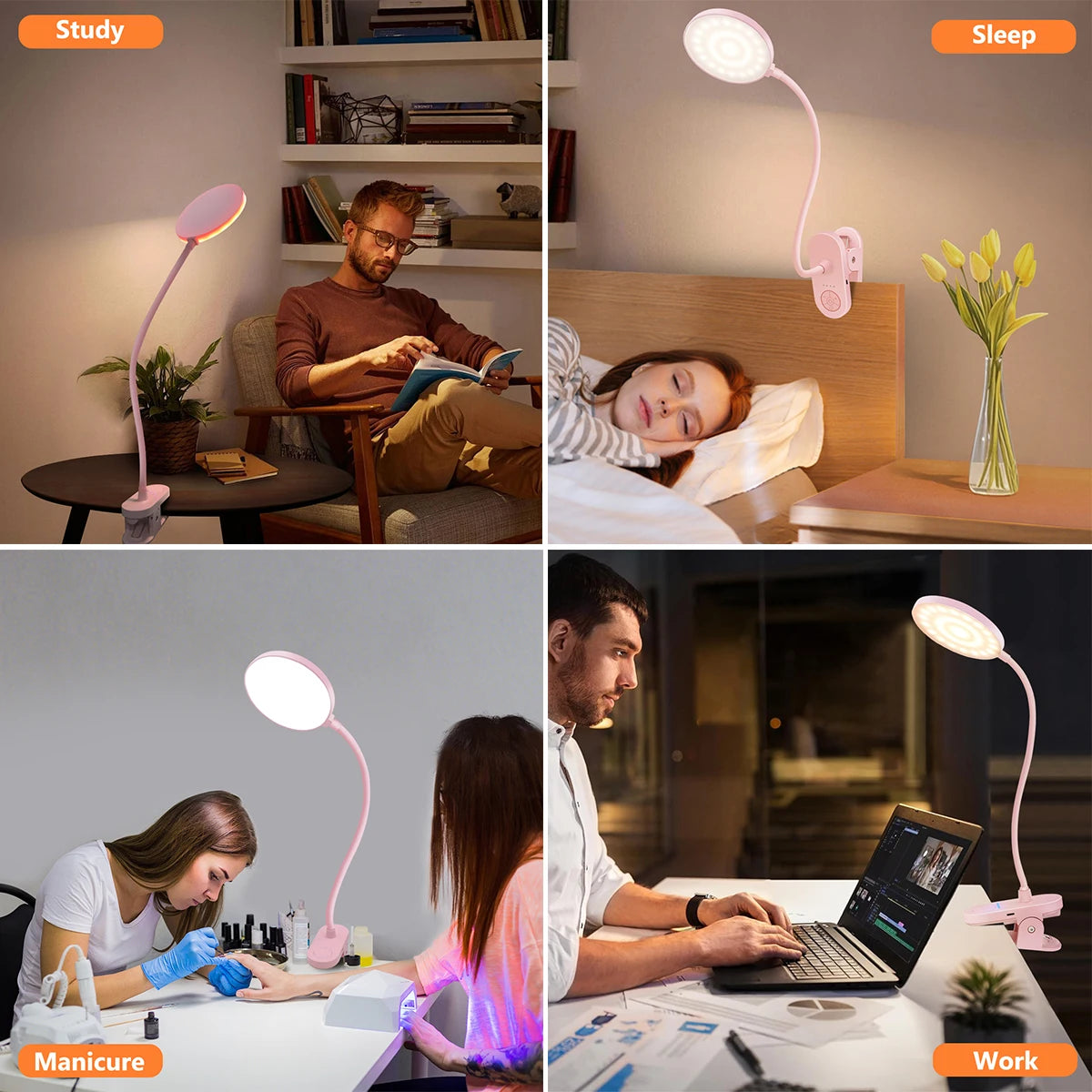 lampe table rechargeable rose pinces moderne couleurs ajustable batterie intégrée