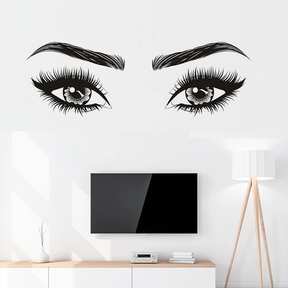 sticker mural yeux noirs illustration réaliste décoration chambre enfant salon beauté