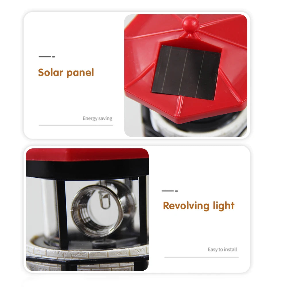 phare solaire led rouge noir decoration exterieure rotatif jardin cour patio festive
