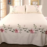 drap lit rose brodé feuilles vertes coton polyester lit adulte classique floralsetSize: 14 words
