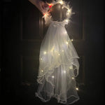 voile mariage lumineux blanc plumes élégant festif clips tulle lumière led 24h bridal shower