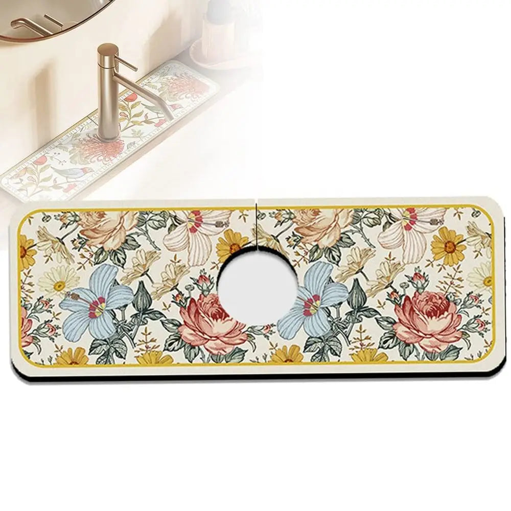 protège lavabo floral antidérapant protecteur comptoir cuisine éclaboussures motifs variés decoratif vintage bohème tapis