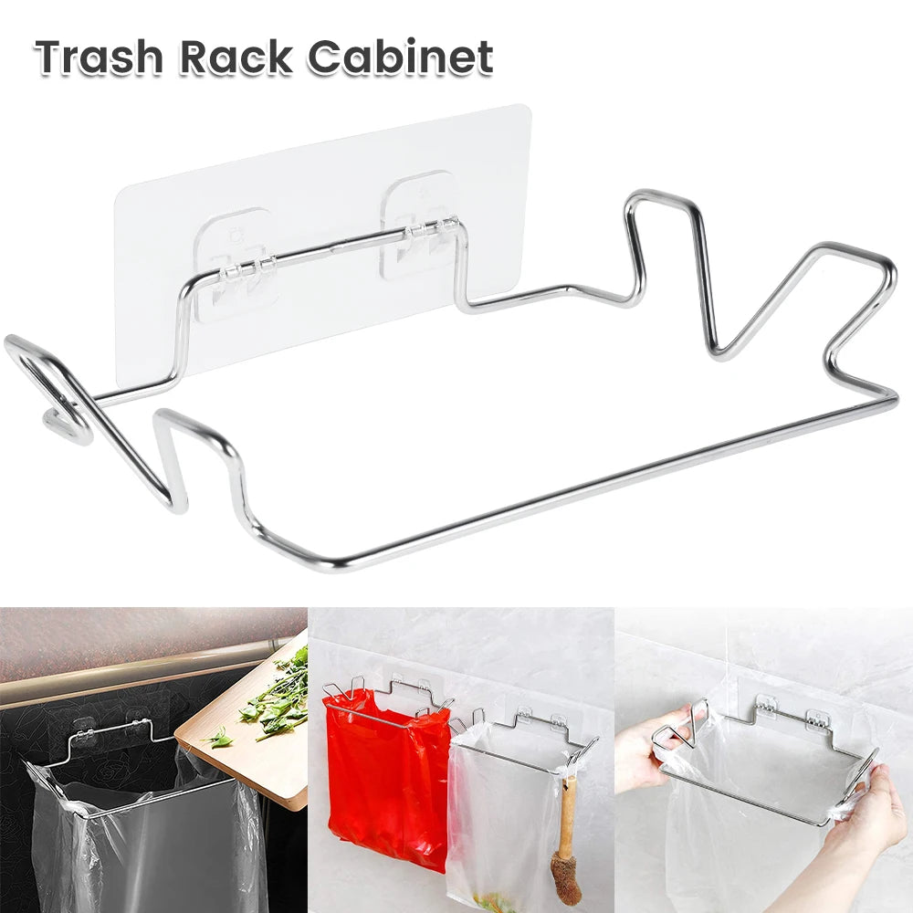porte sac poubelle rack mural argenté adhésif moderne cuisine rangement support lisse durable