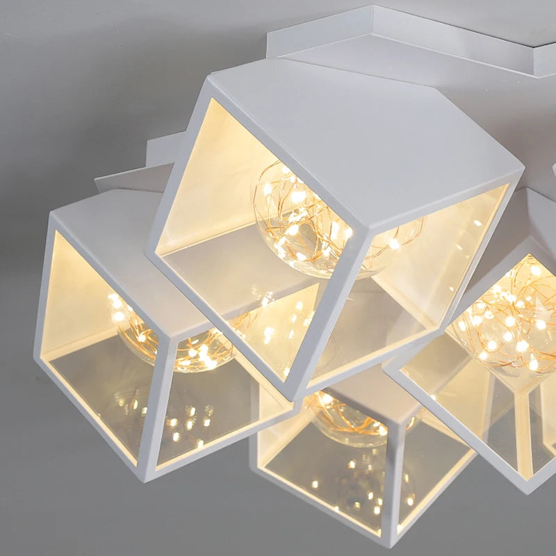 lampe suspendue moderne cubiques géométriques noir blanc chaînes interrupteur tactile chambre salon