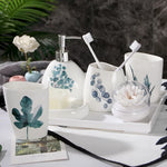 ensemble salle bain céramique éco friendly blanc bleu vert fleuri