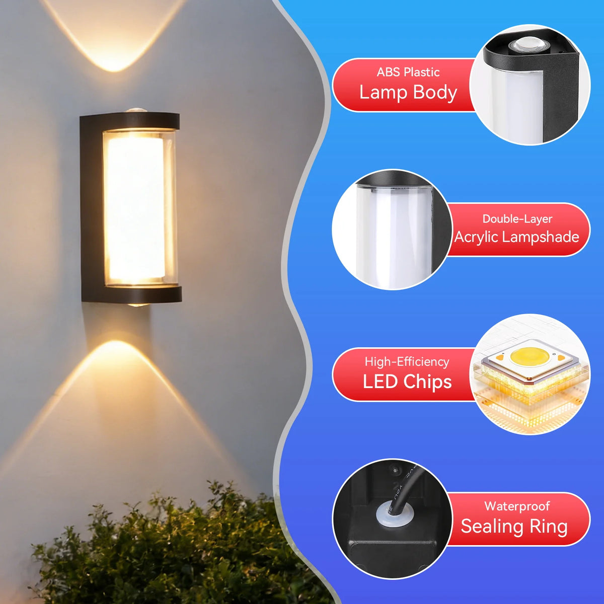 lampe murale extérieure moderne 12w led noire ip65 étanche 85 265v