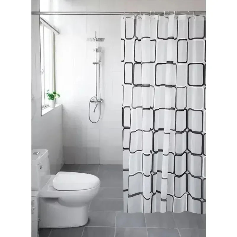 rideau douche imperméable vinyle géométrique blanc noir moderne opaque toilette