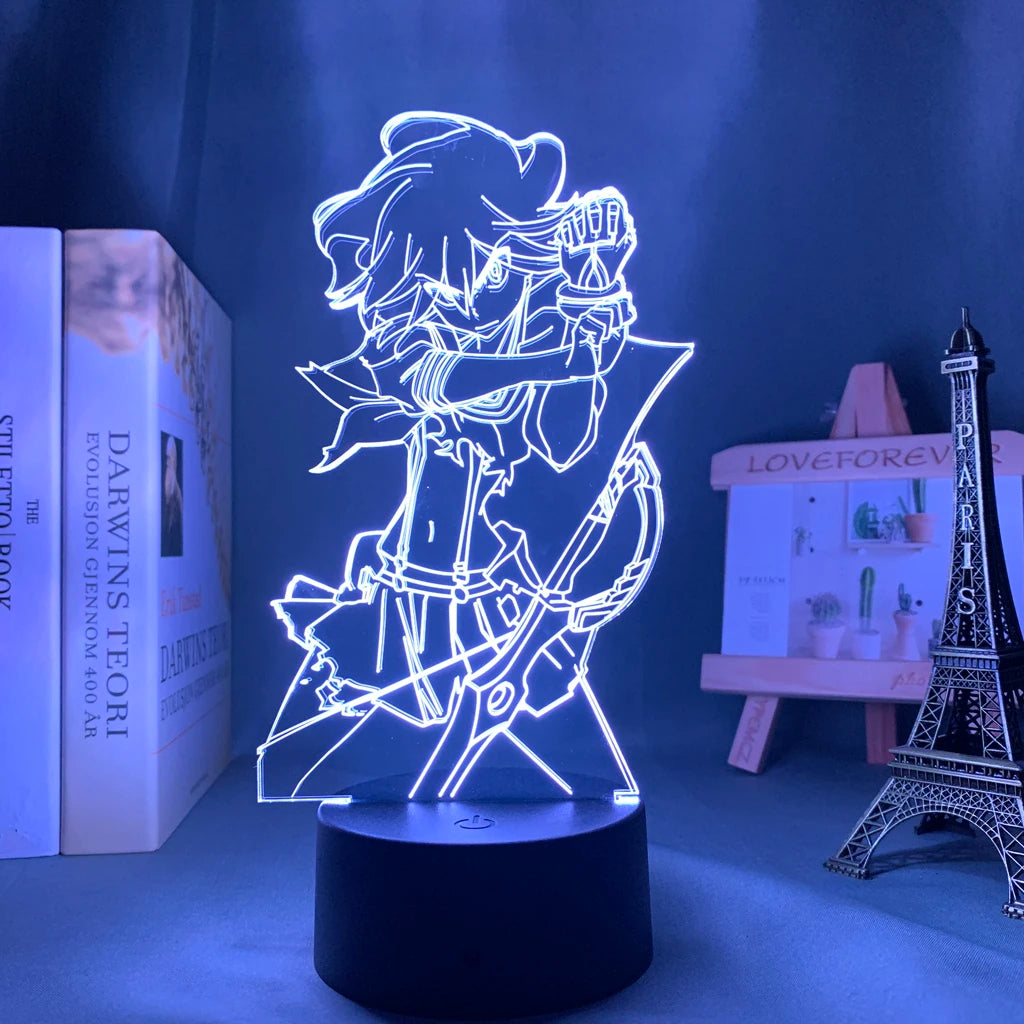 lampe led 3d personnage animé bleu blanc rouge base noire moderne contour linéaire