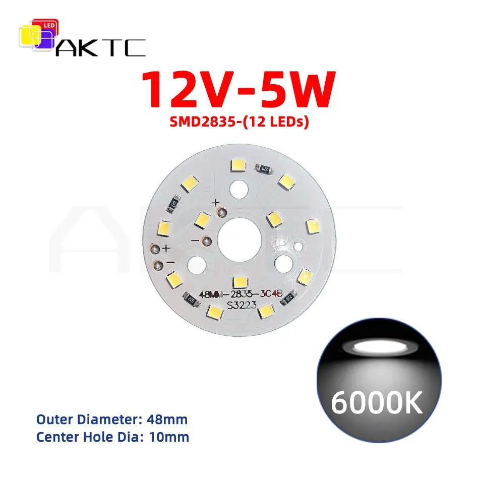 source led 12v 5w 7w smd2835 alu blanc chaud froid 48mm 65mm