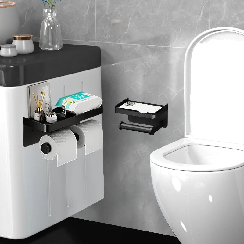 porte serviettes toilette moderne alliage d'aluminium noir fixé mur adhésif