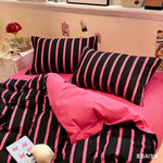housse couette rayée rose vif noir pièces lit moderne 100 polyester doux