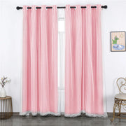 rideau decoratif rose etoiles argentees bordure dentelle blanc translucent erotique chambre enfants
