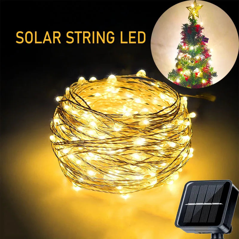 guirlande lumineuse solaire 20m 200led blanc chaud fil cuivre moderne certification ip65 ul rohs