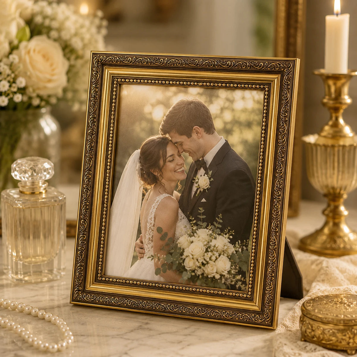 cadre photo or ornements floraux vintage tabletop wall mount 10x15cm 13x18cm 15x20cm 21x30cm 30x40cm