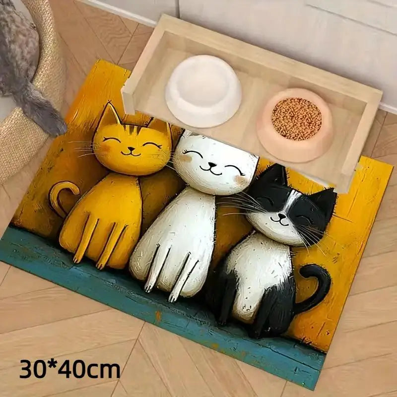 tapis antidérapant imperméable dessin animé chats couleurs variées toile jute cartoon assiettes alimentation chats