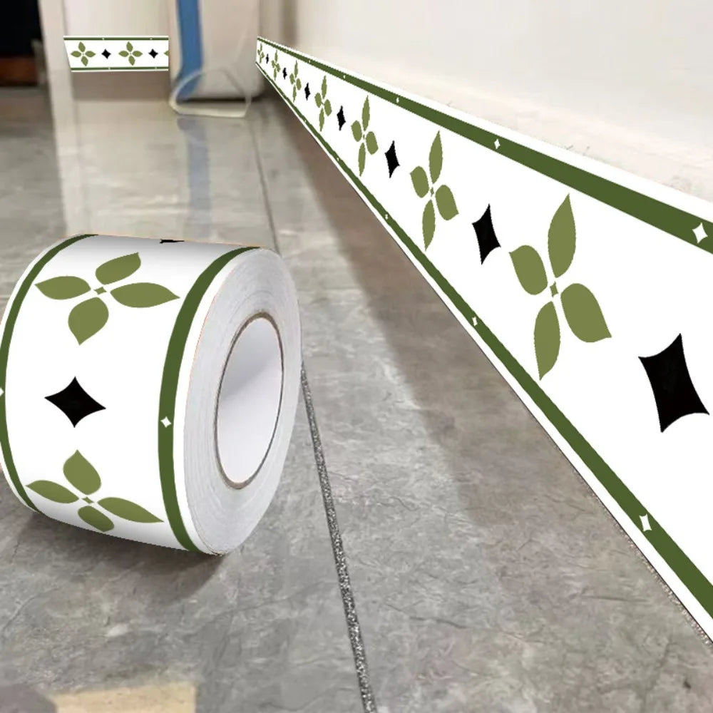 ruban decoratif autoadhésif moderne motif floral blanc vert noir deco salon