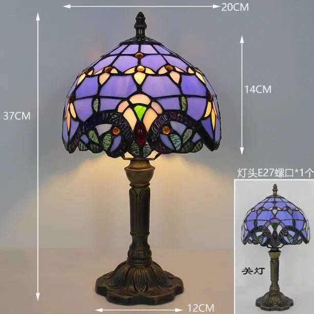 lampe table art nouveau tiffany multicolore base sculptée interrupteur bouton