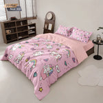 housse couette licorne mignonne rose clair dessin animé oreiller lit pièces polyester lavable machine