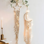 décoration murale macramé bohème tresses noeuds franges cœur lune étoile