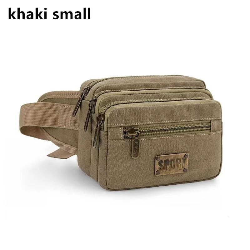 sac banane toile khaki vert armée noir pratique sportif ceinture amovible glissière sport