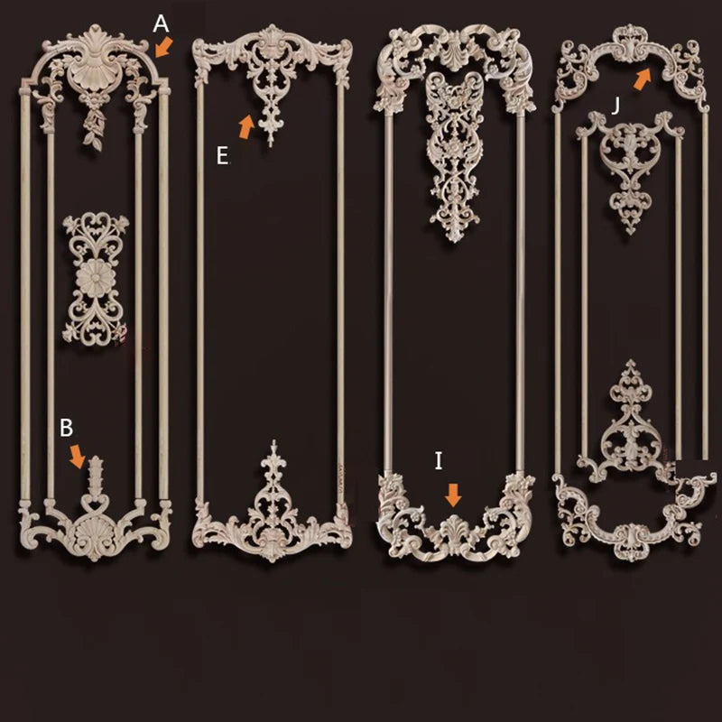 ornement mural bois blanc sculpture baroque fleurs motif classique décoration maison ancien décor