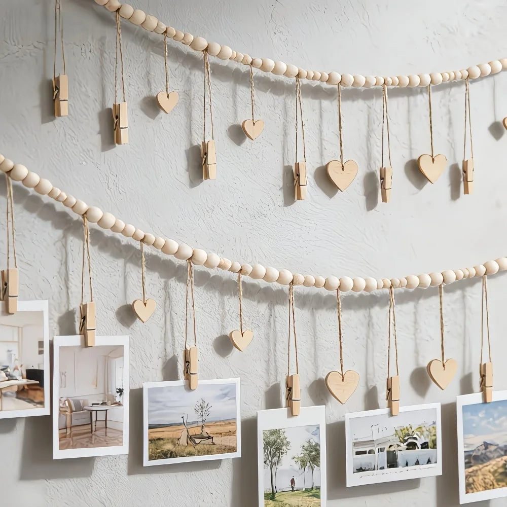 guirlande décorative boho coeurs flèches clips bois naturel doré rustique